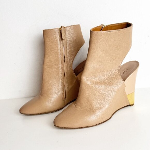 Chloe sling back wedge ankle booties cream taupe size 38 - Picture 4 of 7